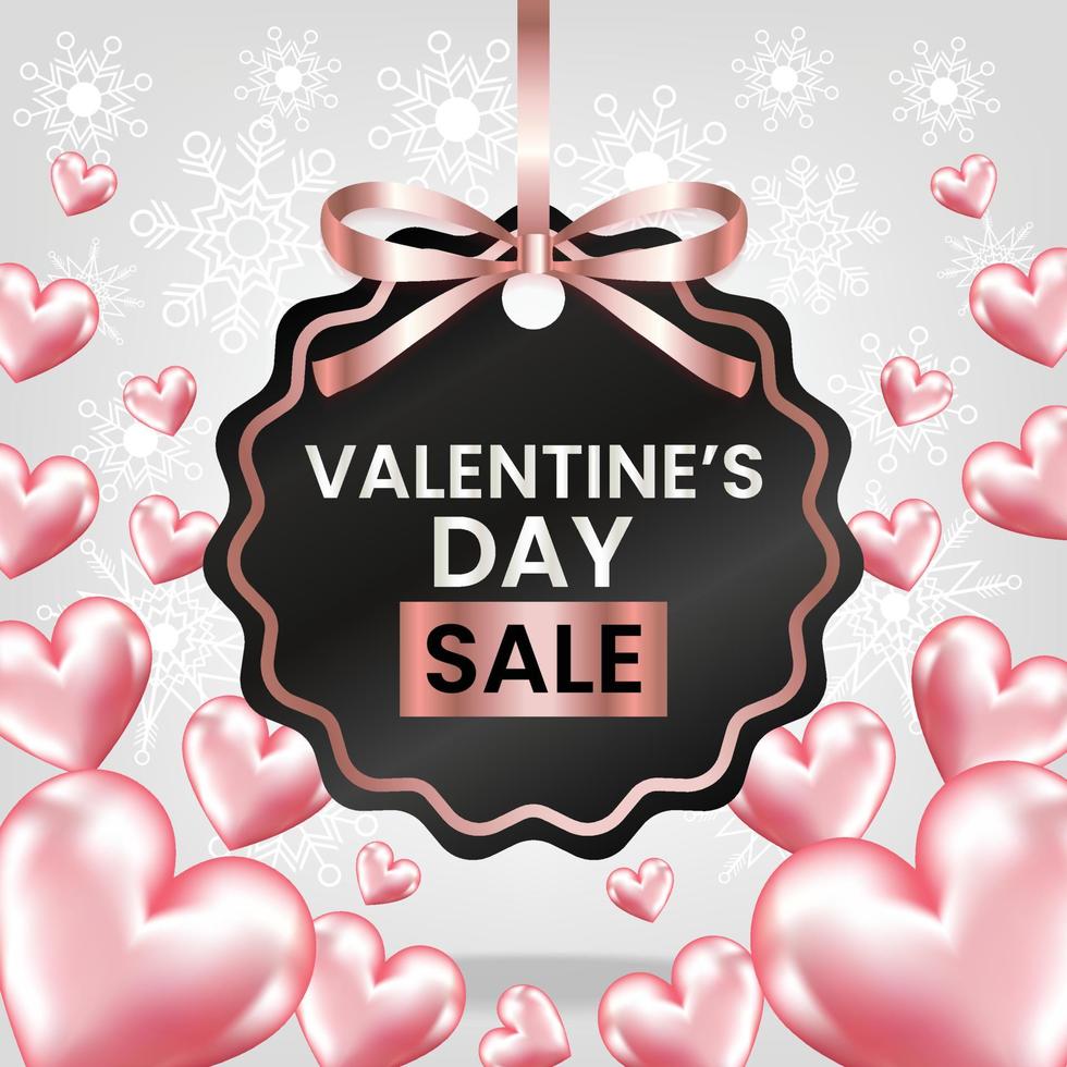 valentine's day sale price tag with pink ribbon with 3d heart vector