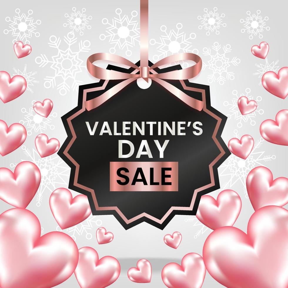 valentine's day sale price tag with pink ribbon vector design