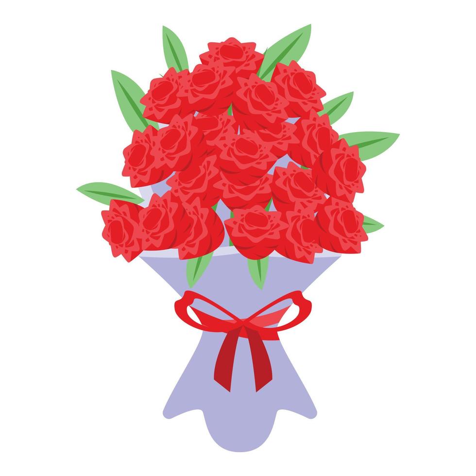 Red rose bouquet icon isometric vector. Flower gift vector