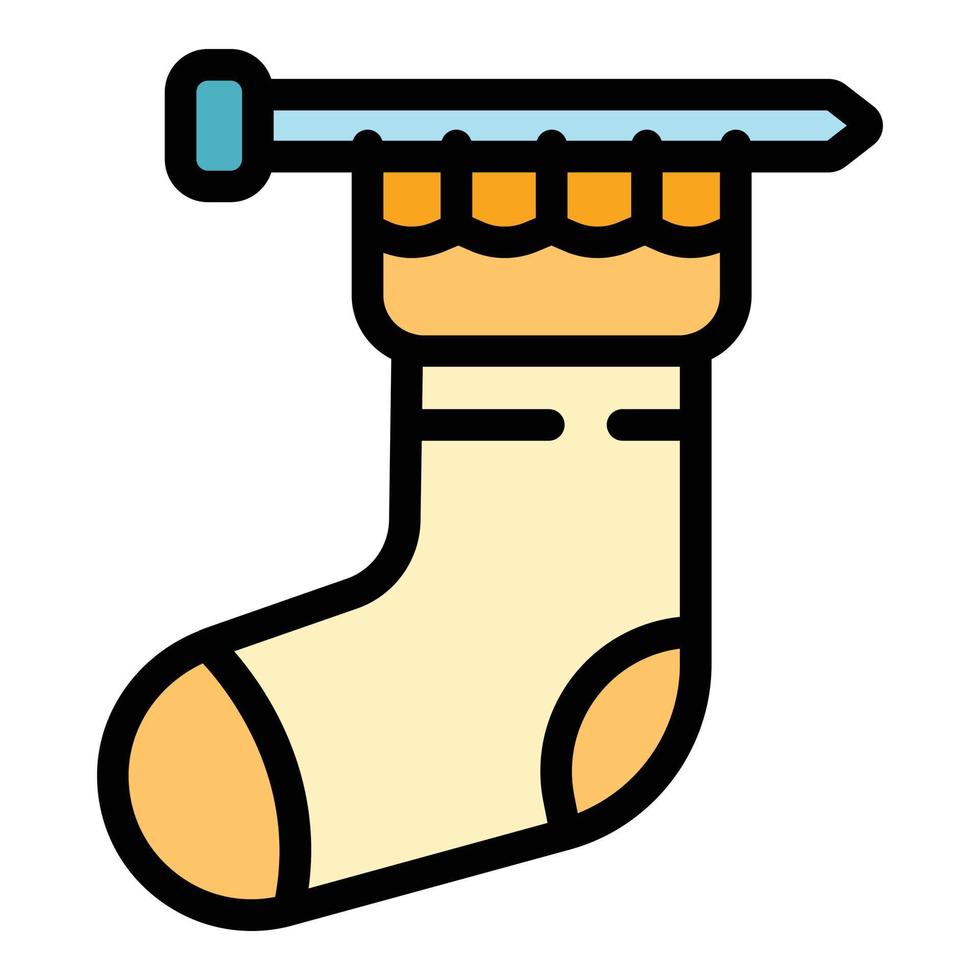 Knitting sock icon color outline vector