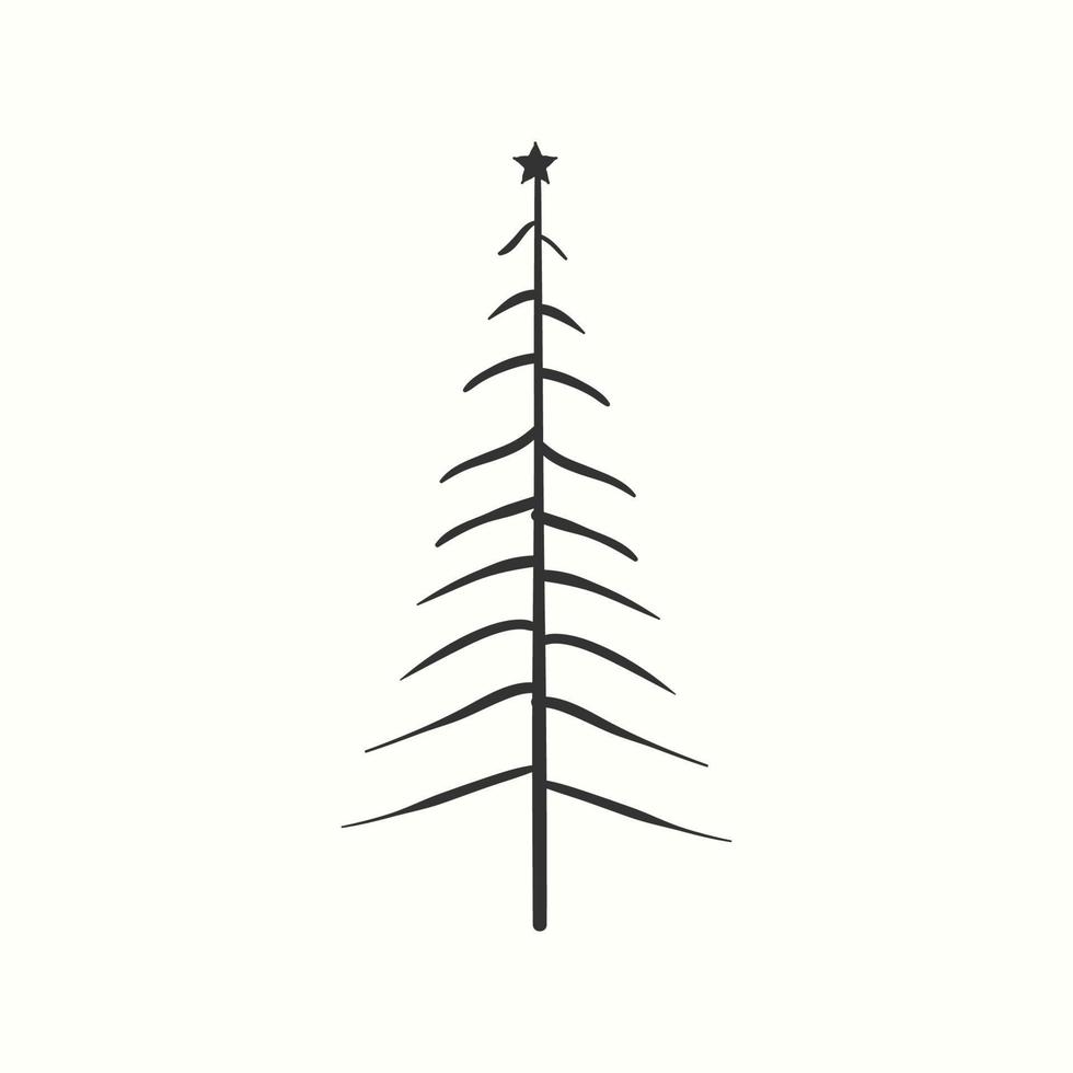 Christmas tree silhouette hand drawn illustration on white background vector