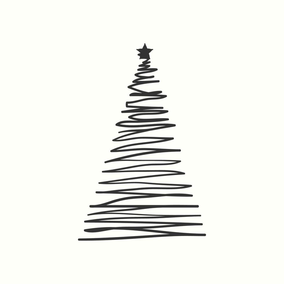 árbol de navidad, silueta, mano, dibujado, ilustración, blanco, plano de fondo vector