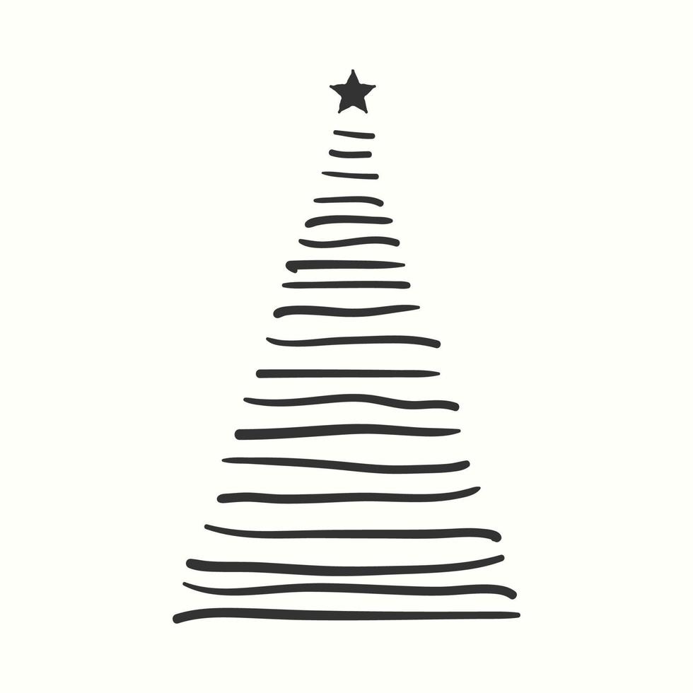 Christmas tree silhouette hand drawn illustration on white background vector
