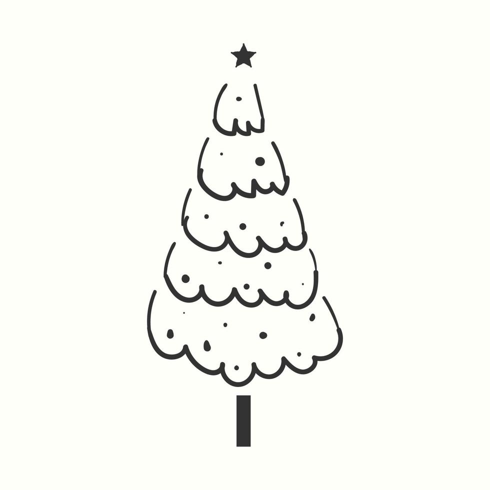 Christmas tree silhouette hand drawn illustration on white background vector