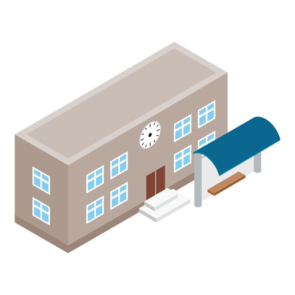 School building icon isometric vector. Bus stop near modern school icon vector