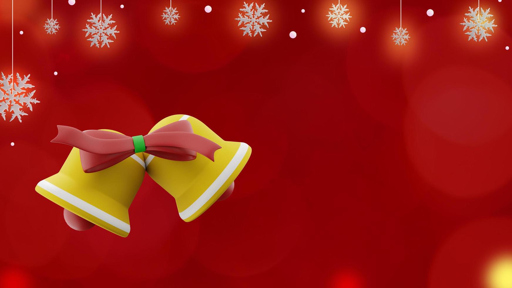 Christmas background on red background with 3d ring bell and snowflakes with copy space photo