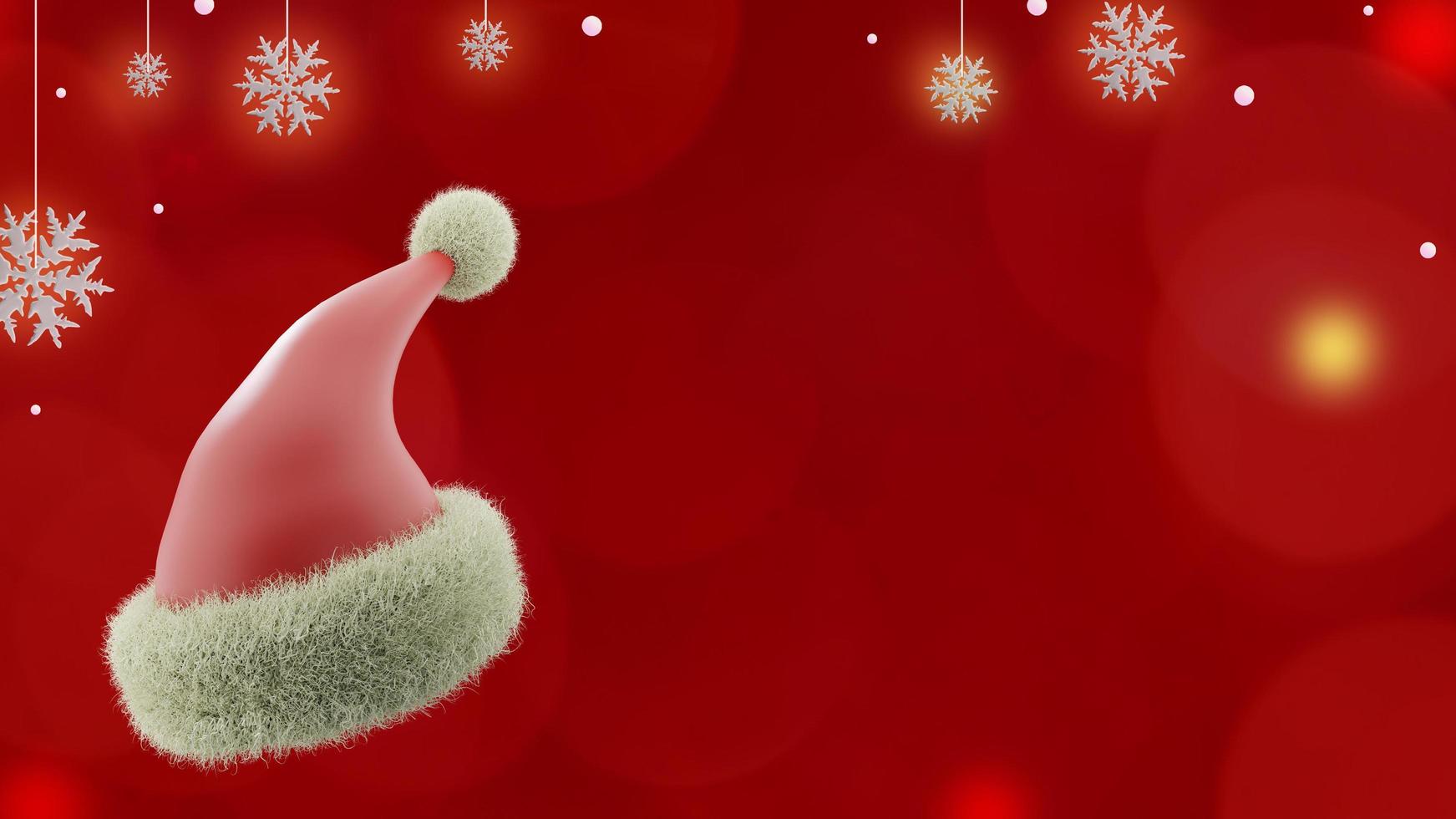 Christmas banner on red background with santa claus hat and snowflakes in copy space photo