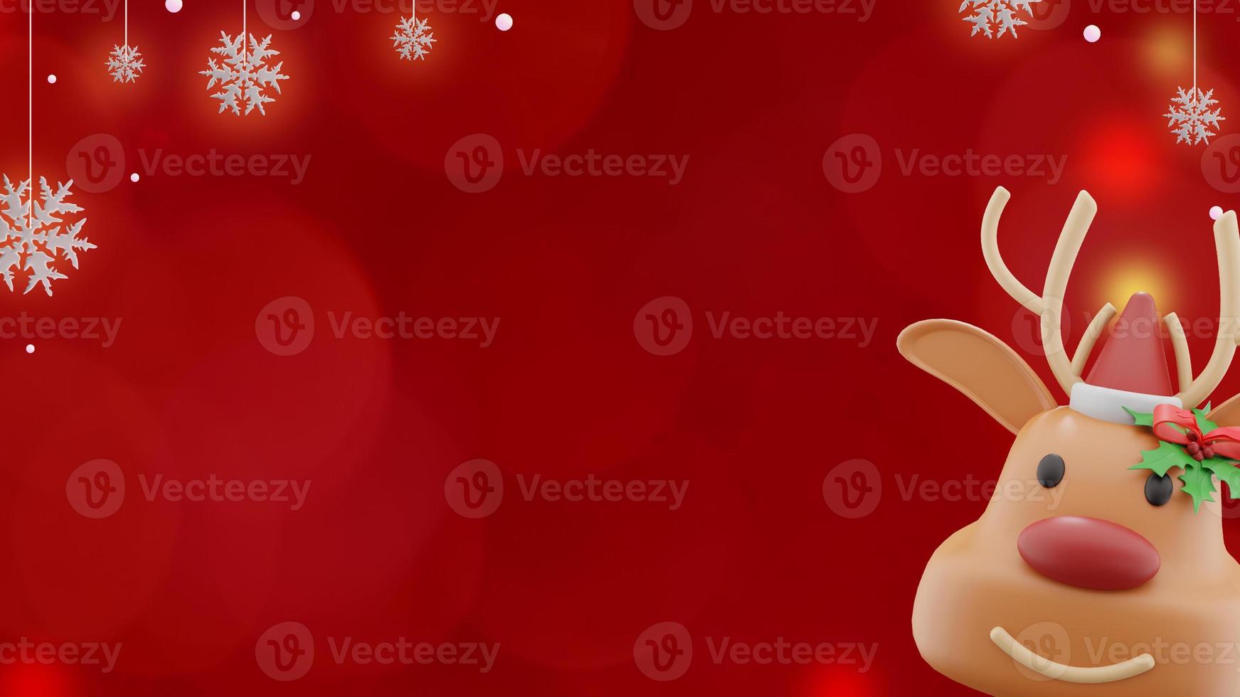 Christmas banner on red background with santa claus reindeer and snowflakes in copy space photo