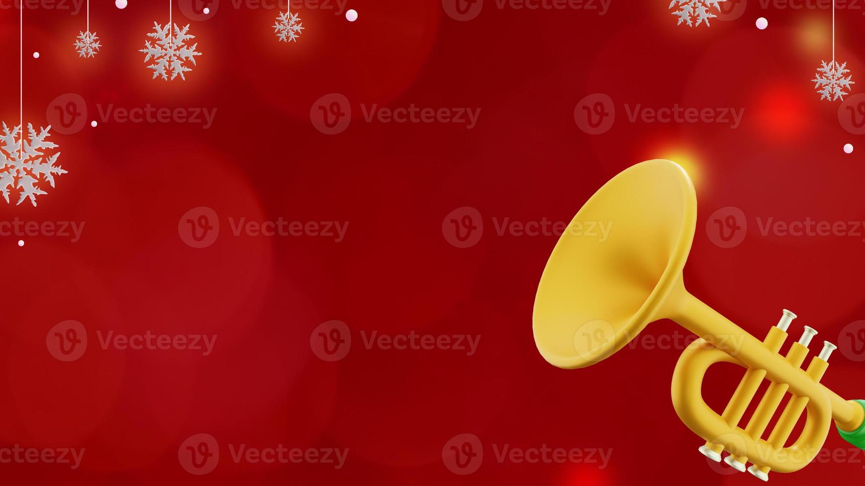 Christmas banner on red background with trumpet megaphone and snowflakes in copy space photo