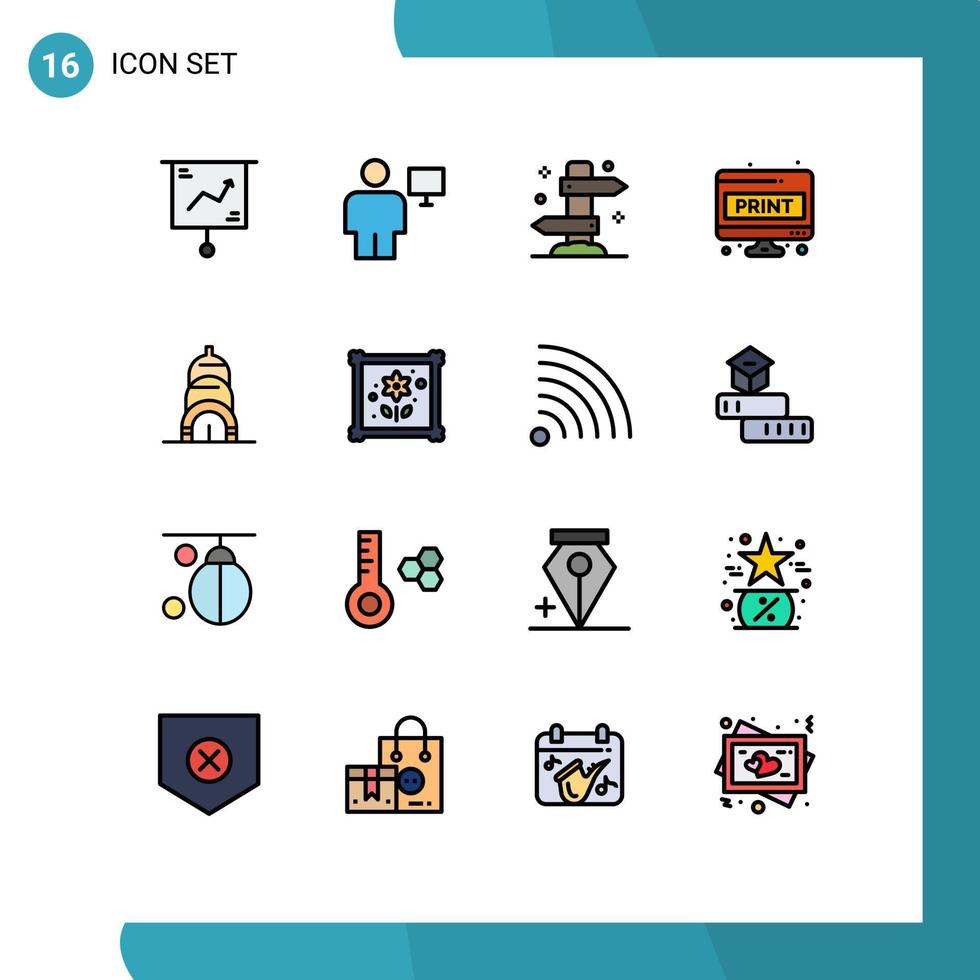 Flat Color Filled Line Pack of 16 Universal Symbols of paper computer sheet human vacation summer Editable Creative Vector Design Elements