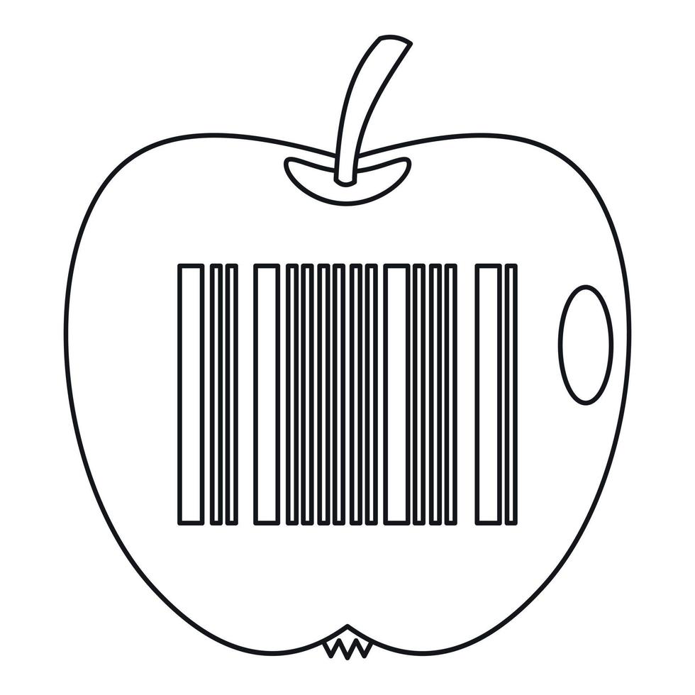 Apple with barcode icon, outline style vector