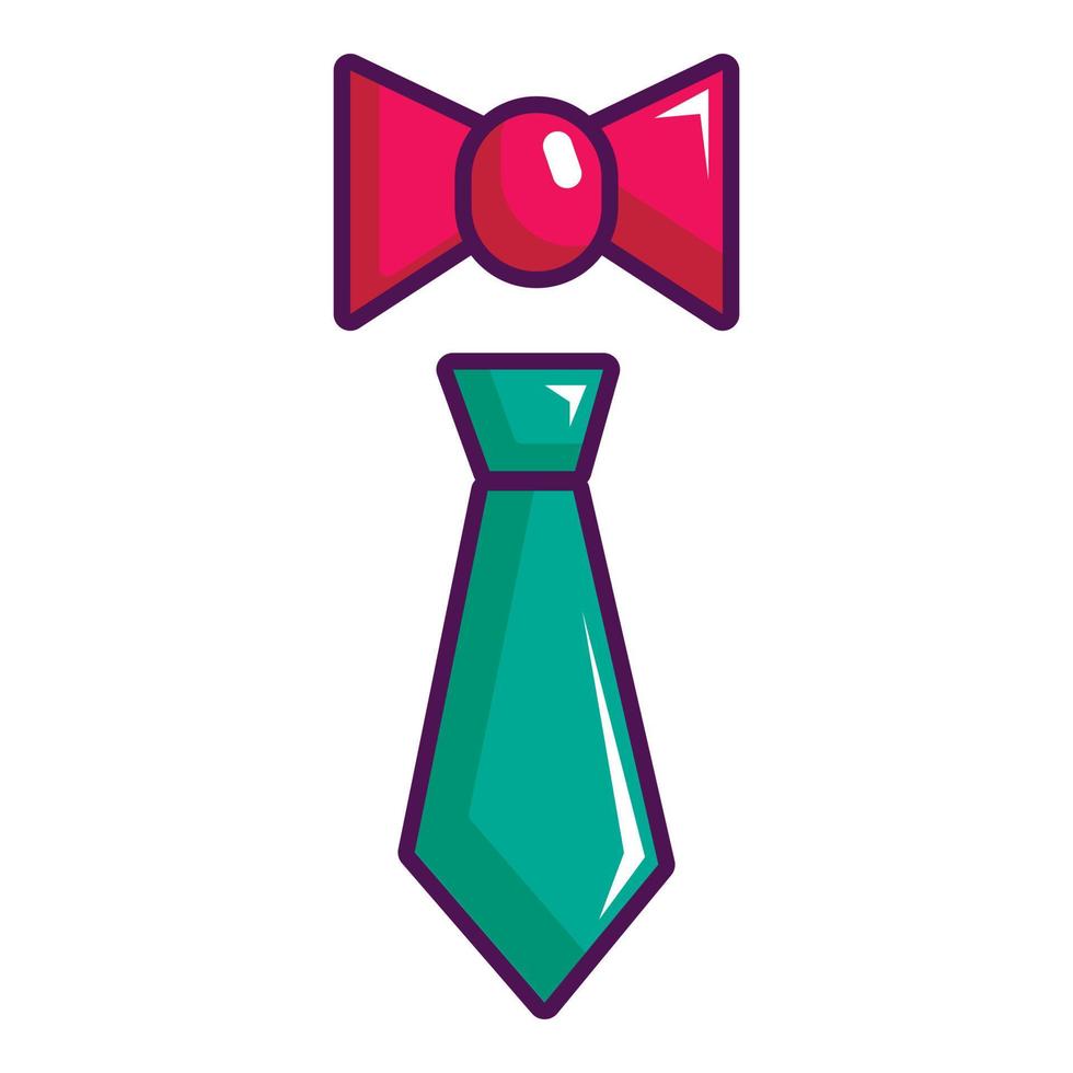 Tie and bow tie icon, cartoon style vector