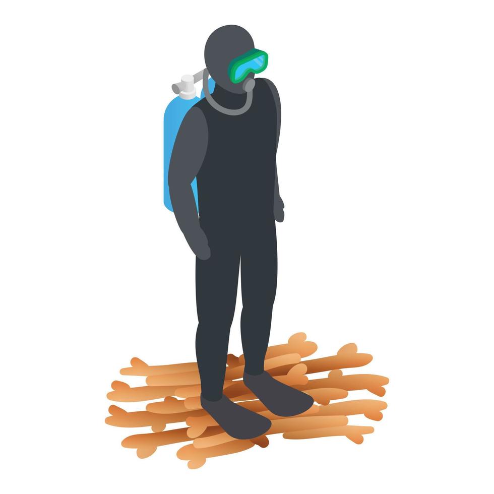 Scuba diver icon isometric vector. Human in wetsuit with mask and flippers icon vector