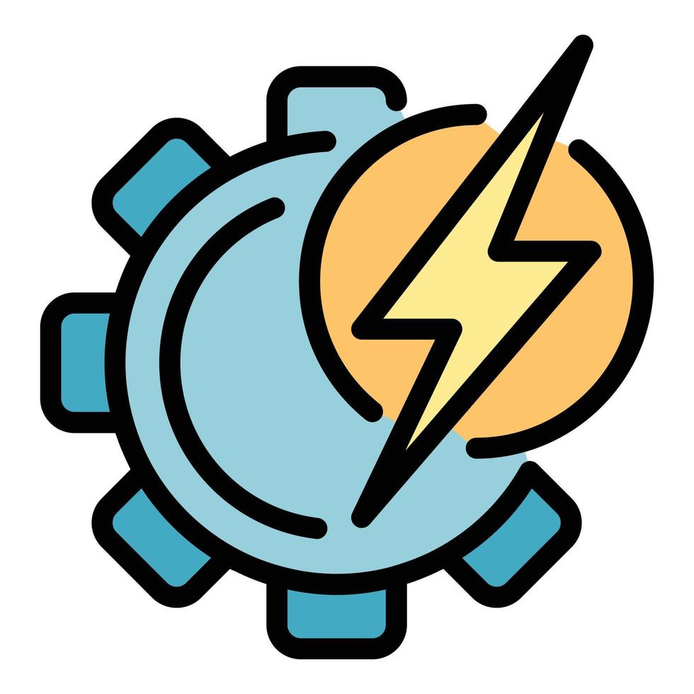 vector de contorno de color de icono de energía eléctrica de engranaje