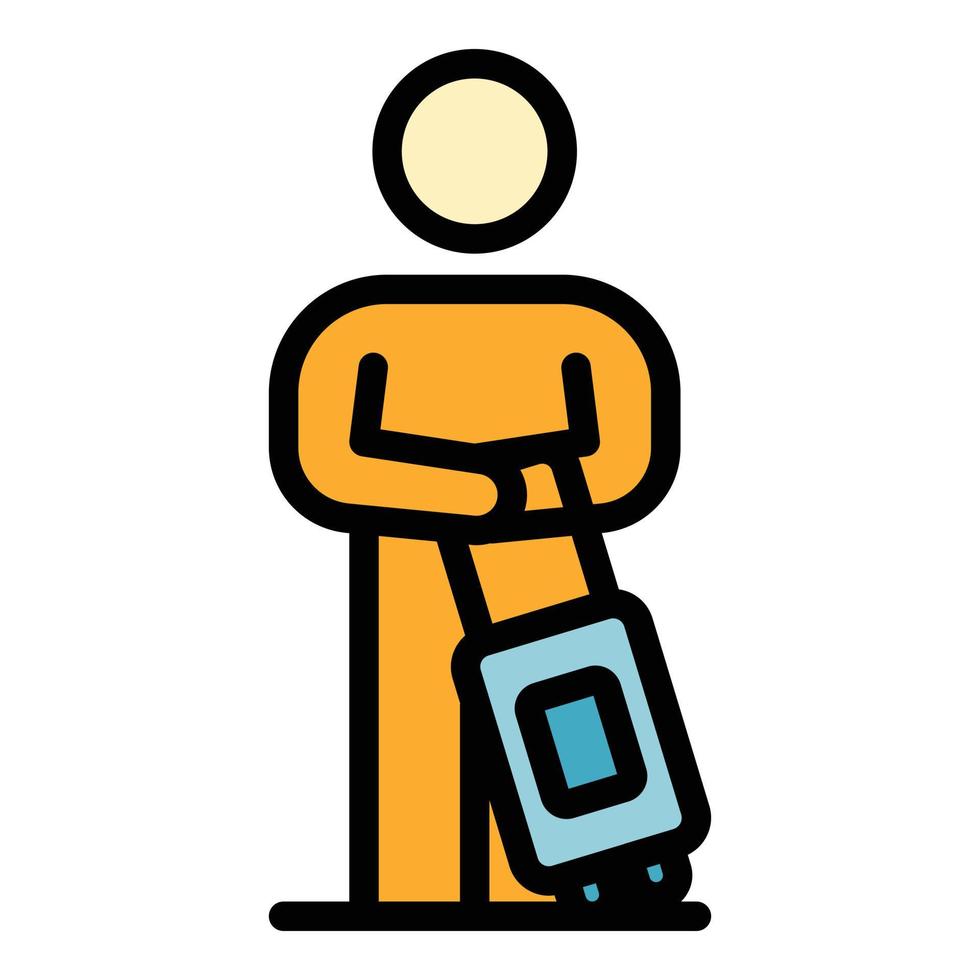 Hitchhiking boy icon color outline vector