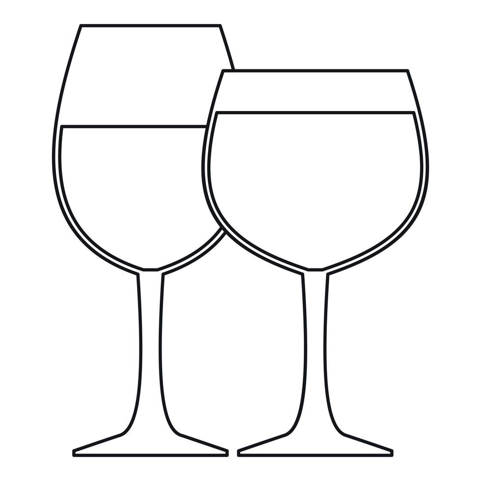 icono de dos copas de vino, estilo de contorno vector