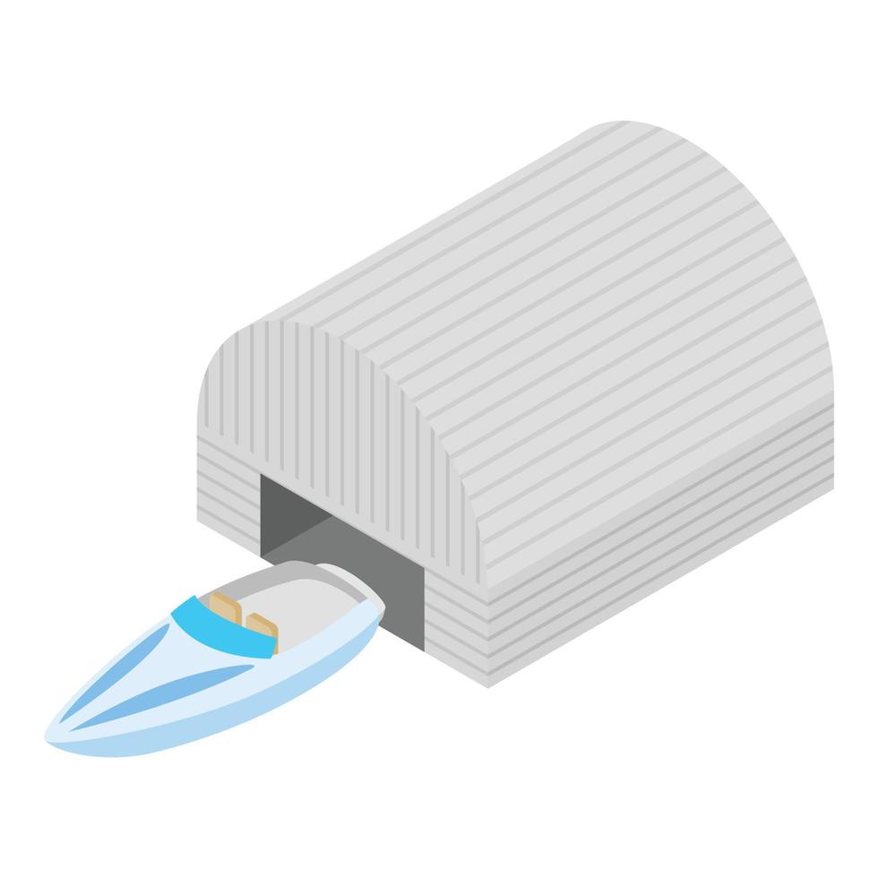 Motor boat icon isometric vector. New white modern speedboat near pavilion icon vector