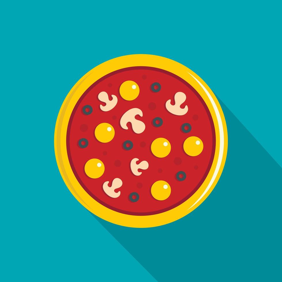 Pizza with yolk, olives, mushrooms, tomato icon vector