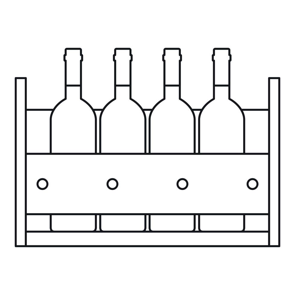 Bottles of wine in a wooden box icon outline style vector