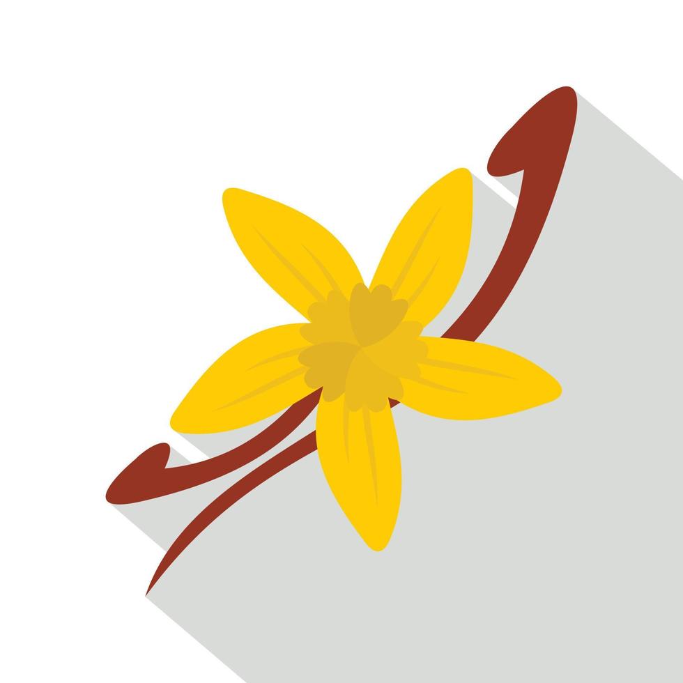 Vanilla pods and flower icon, flat style vector