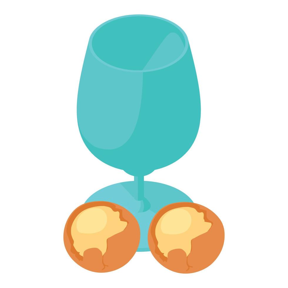 Macadamia beverage icon isometric vector. Glass goblet and organic macadamia nut vector