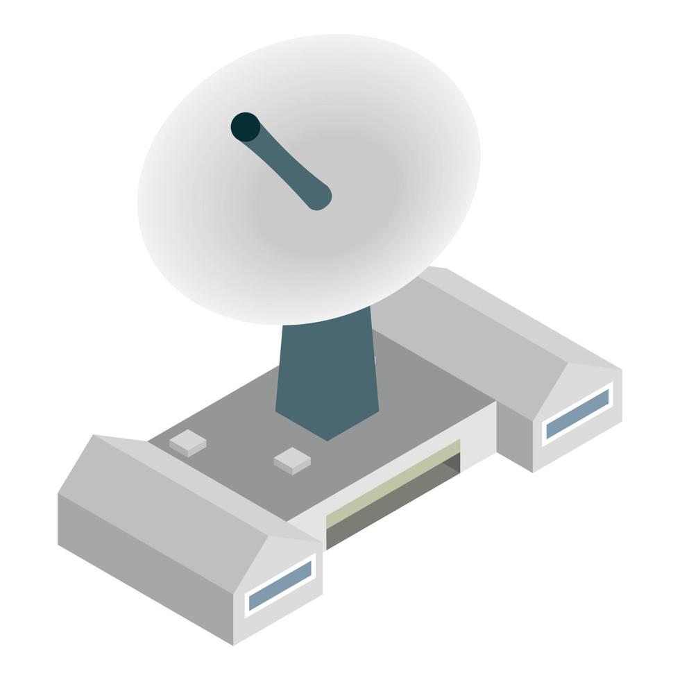 Telecommunication icon isometric vector. Big satellite antenna and building icon vector