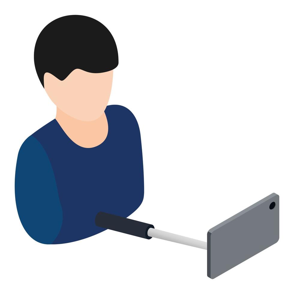 Selfie time icon isometric vector. Young man taking selfie photo on smartphone vector