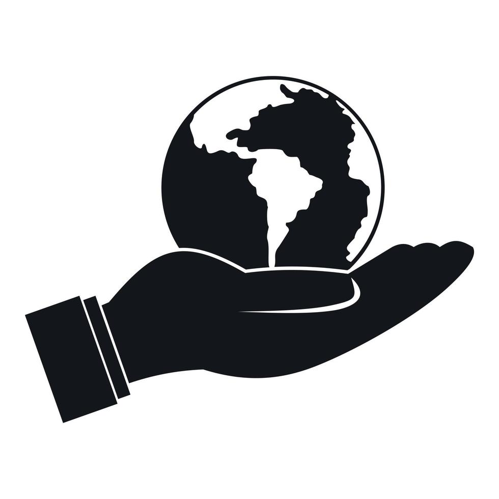 planeta mundial en el icono de la mano del hombre, estilo simple vector