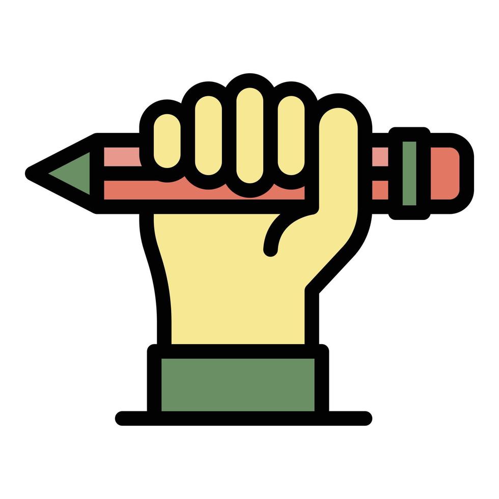 Pencil in hand icon color outline vector