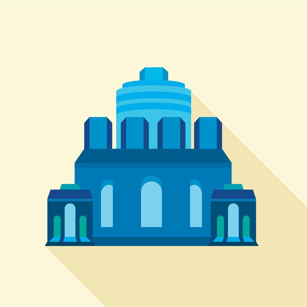 Blue ancient building icon, flat style vector