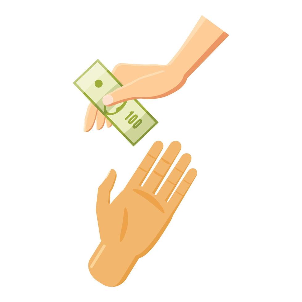 Hand giving money icon, cartoon style vector