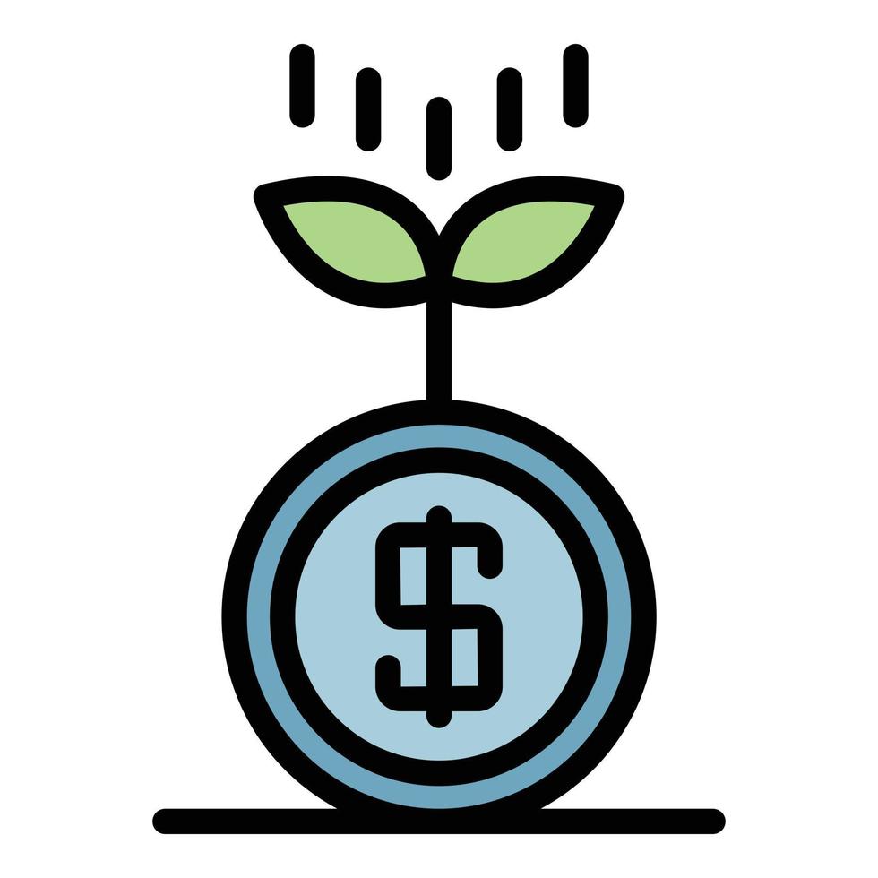 Sprout from a coin icon color outline vector