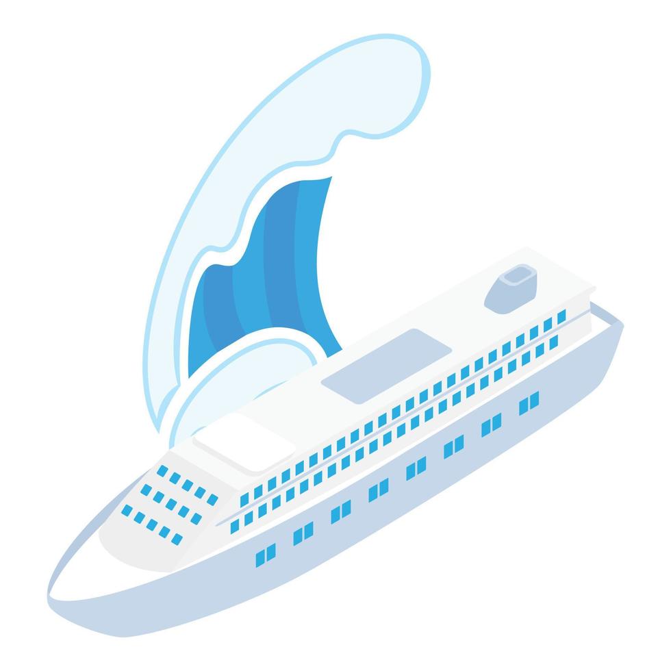 Cruise liner icon isometric vector. Large white passenger ship under ocean wave vector