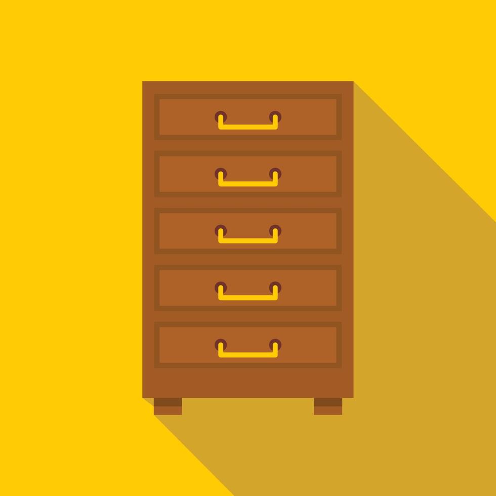 Wooden cabinet with drawers icon, flat style vector