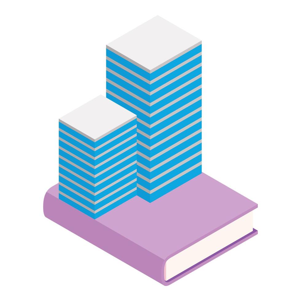 Construction concept icon isometric vector. Skyscraper mockup on closed book vector