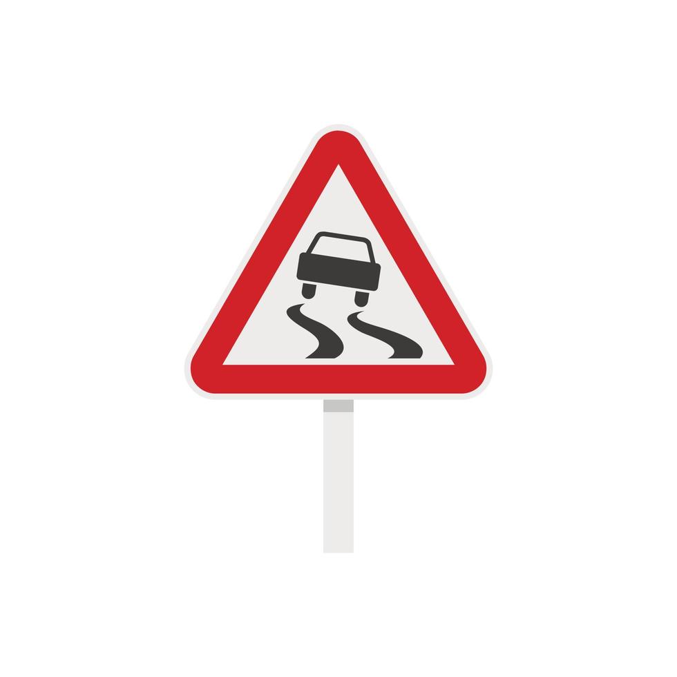 Slippery when wet road sign icon, flat style vector