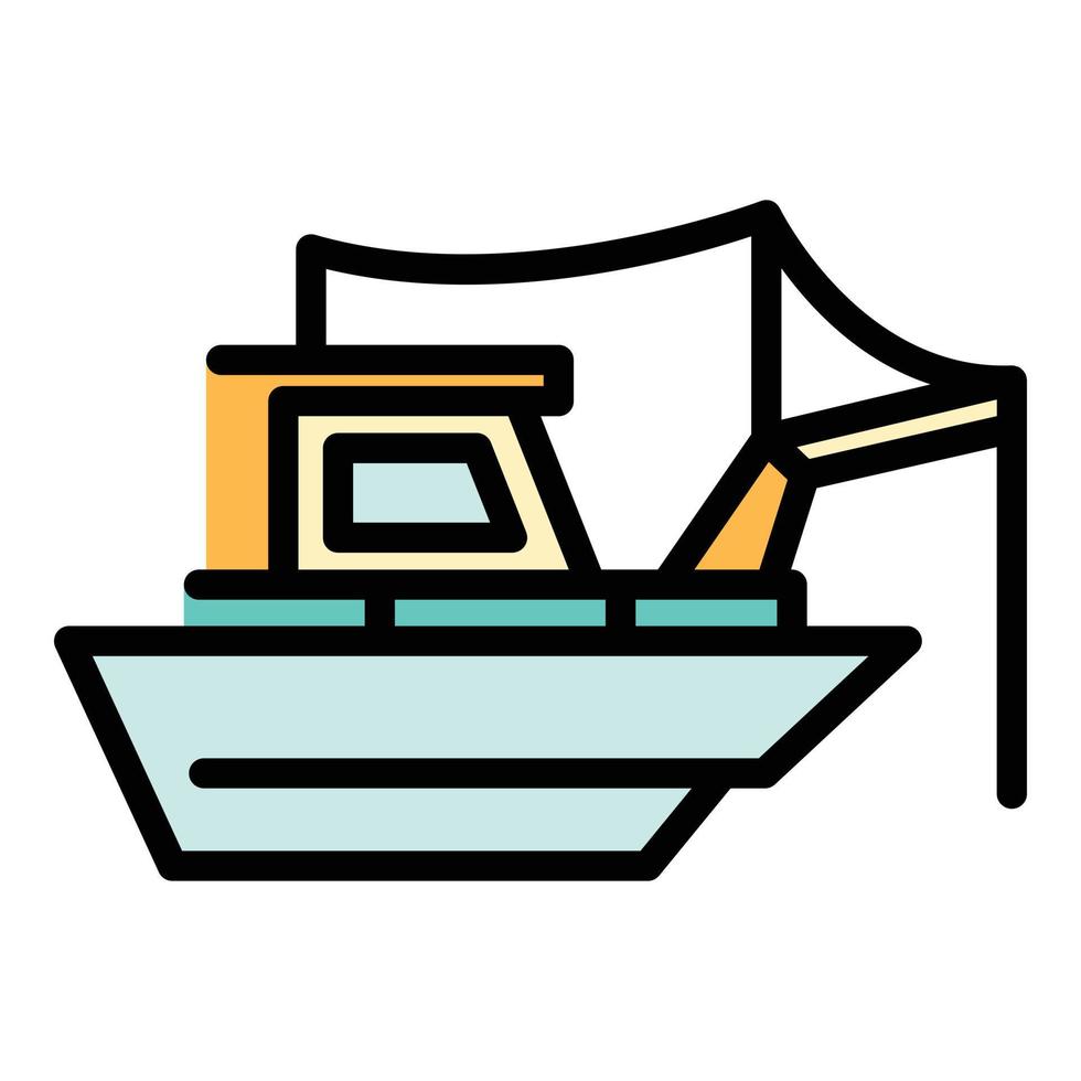 vector de contorno de color de icono de barco de pesca de mar