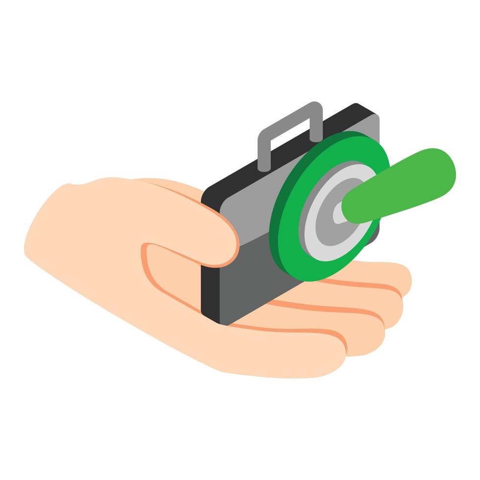 Business insurance icon isometric vector. Hand holding briefcase toggle switcher vector