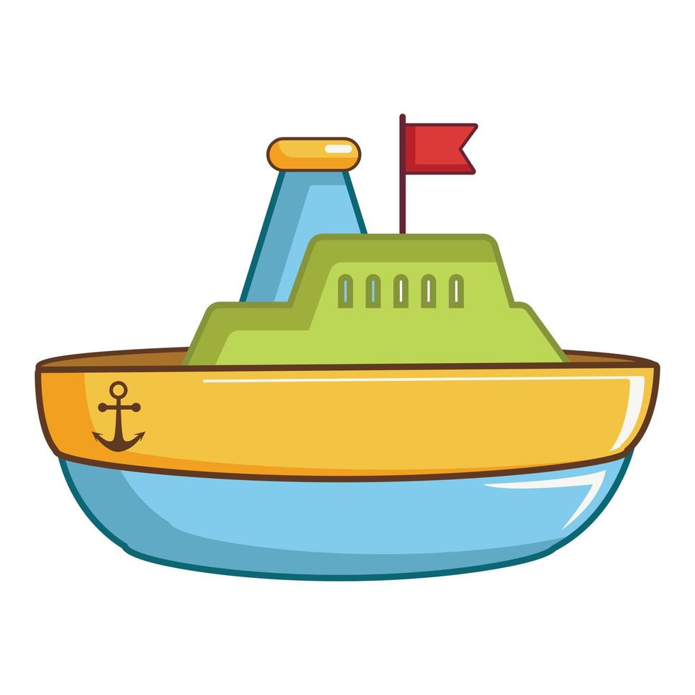 icono de barco de juguete colorido, estilo de dibujos animados vector