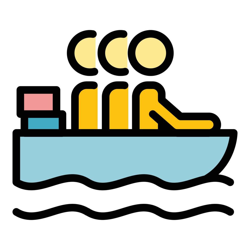 Illegal immigrants in boat icon color outline vector