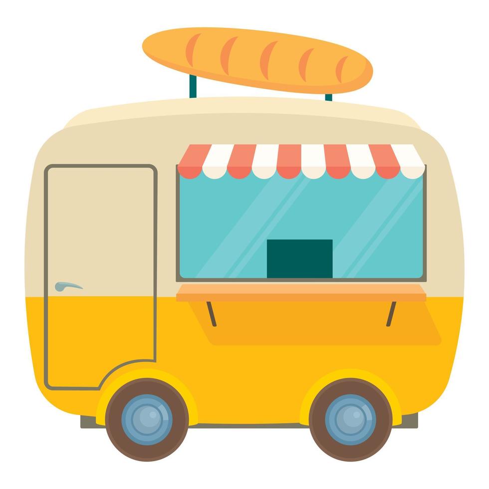 Fast food trailer with loaf icon, cartoon style vector