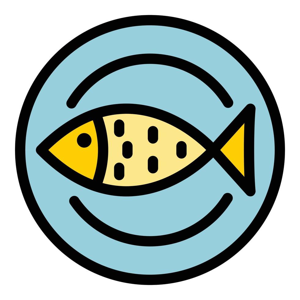 vector de contorno de color de icono de plato de pescado