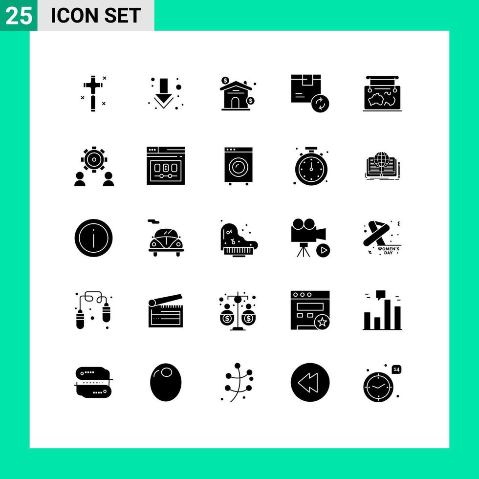 25 Universal Solid Glyph Signs Symbols of map shipping estate service delivery Editable Vector Design Elements