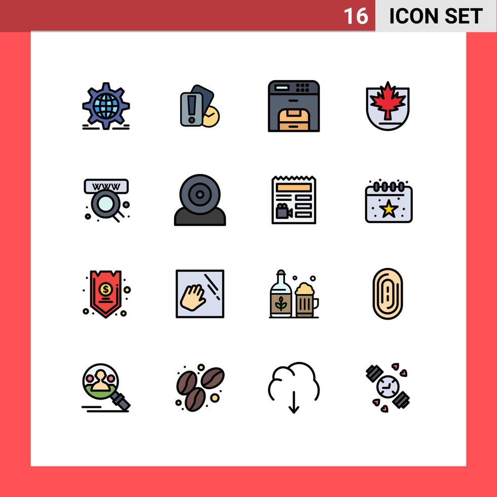 Pictogram Set of 16 Simple Flat Color Filled Lines of commerce canada referee leaf printer Editable Creative Vector Design Elements