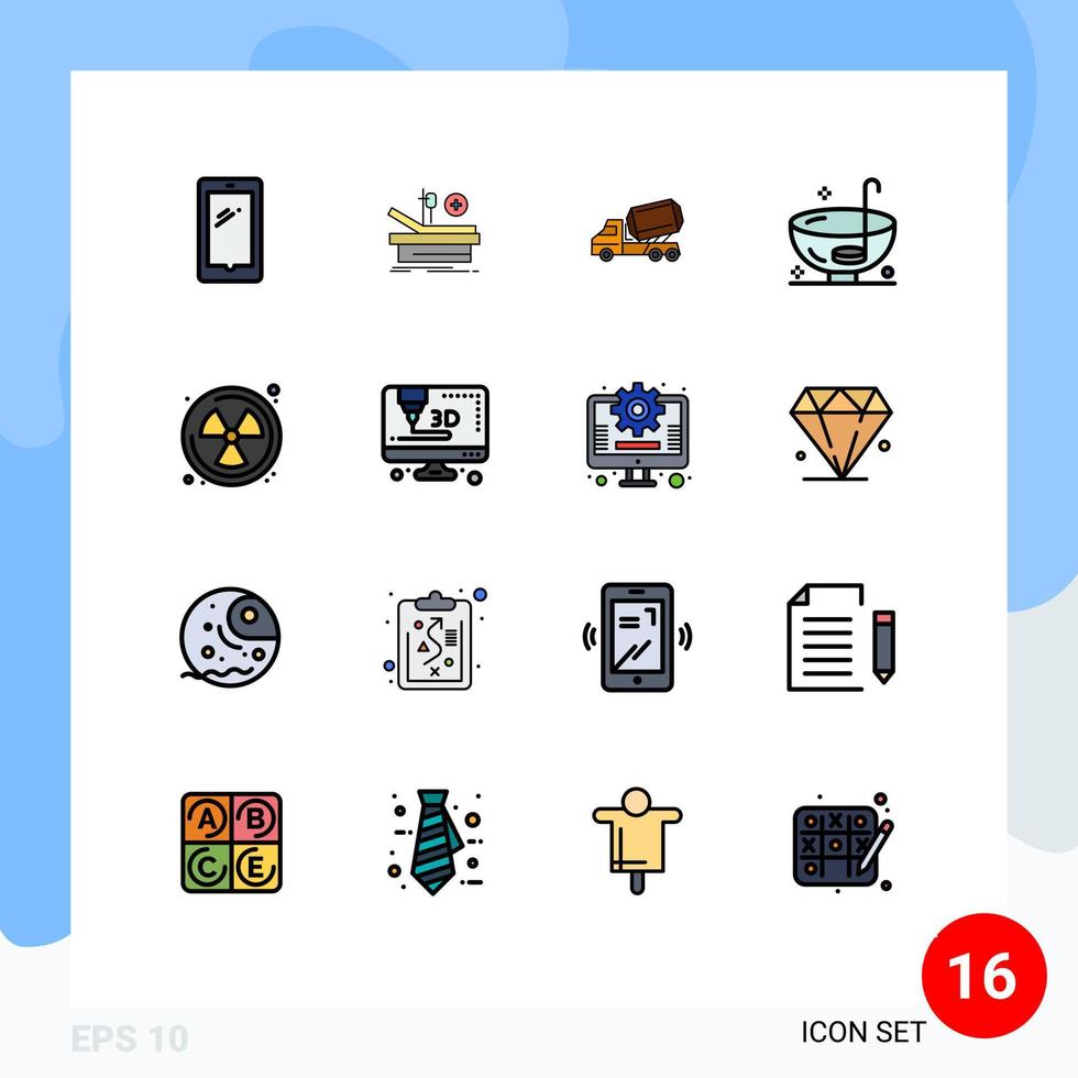 16 Universal Flat Color Filled Line Signs Symbols of punch drink hospital dinner vehicle Editable Creative Vector Design Elements