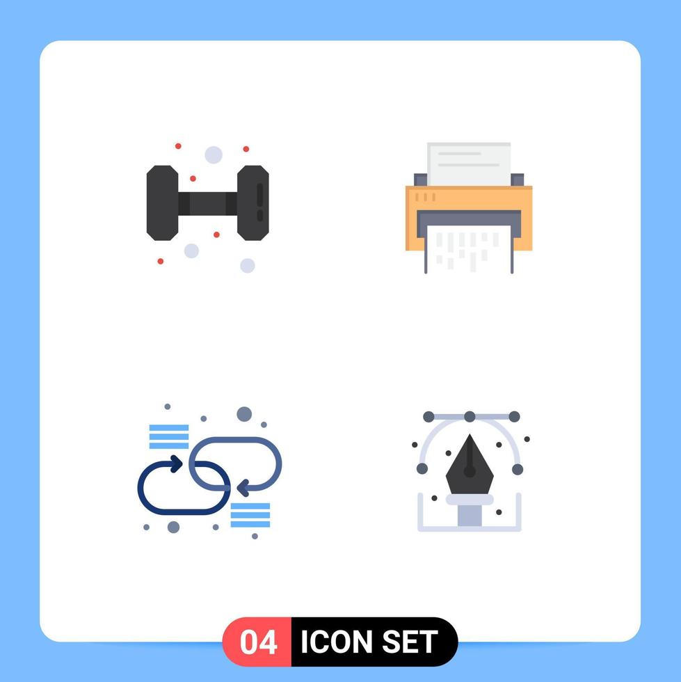 conjunto moderno de 4 iconos y símbolos planos, como información de fitness, cadena de eliminación de peso, elementos de diseño vectorial editables vector