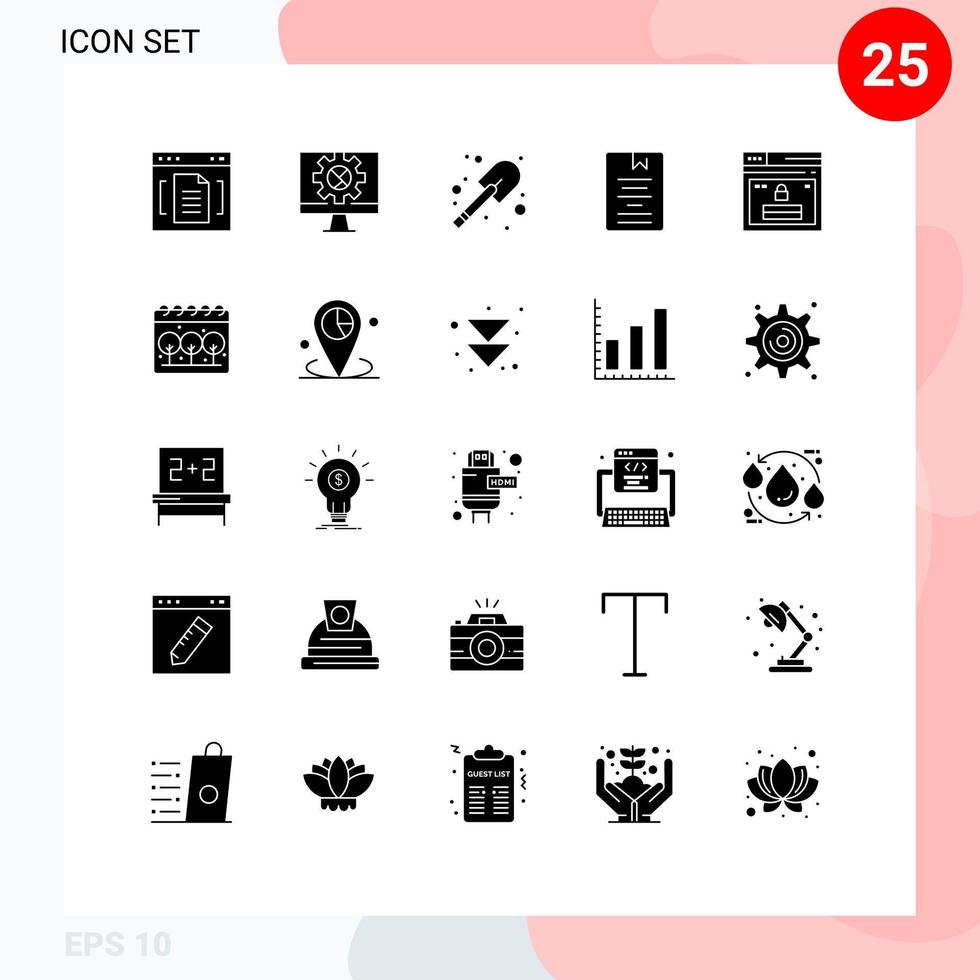 Modern Set of 25 Solid Glyphs and symbols such as internet knowledge setting education book Editable Vector Design Elements