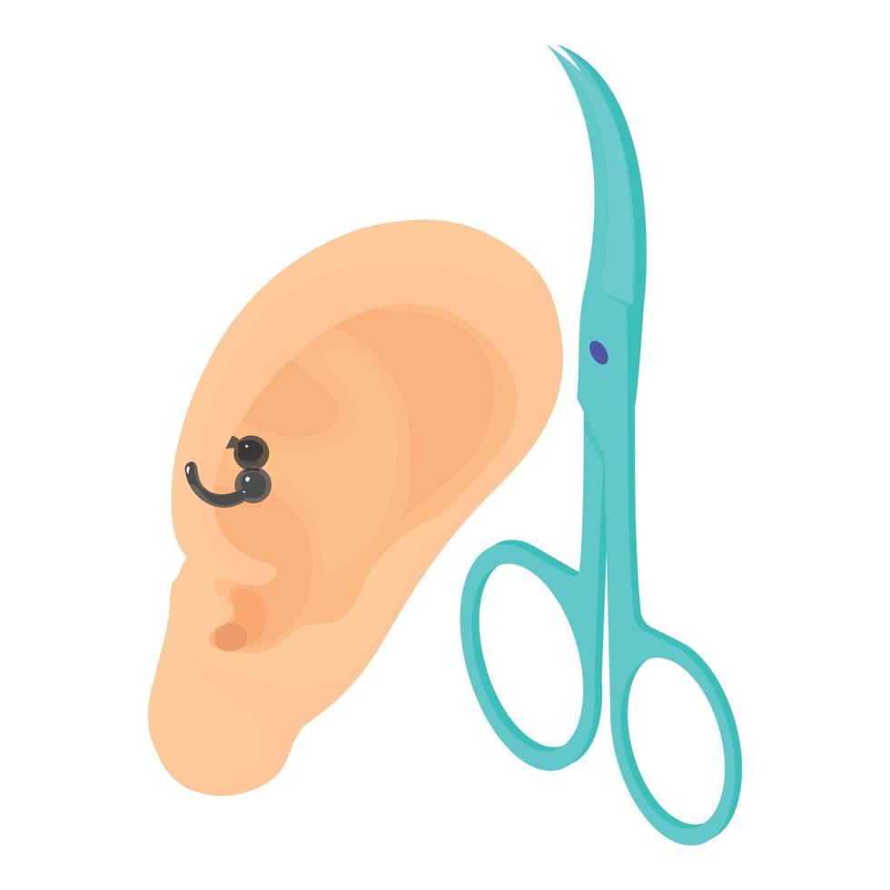 Ear piercing icon isometric vector. Human ear with piercing surgical instrument vector