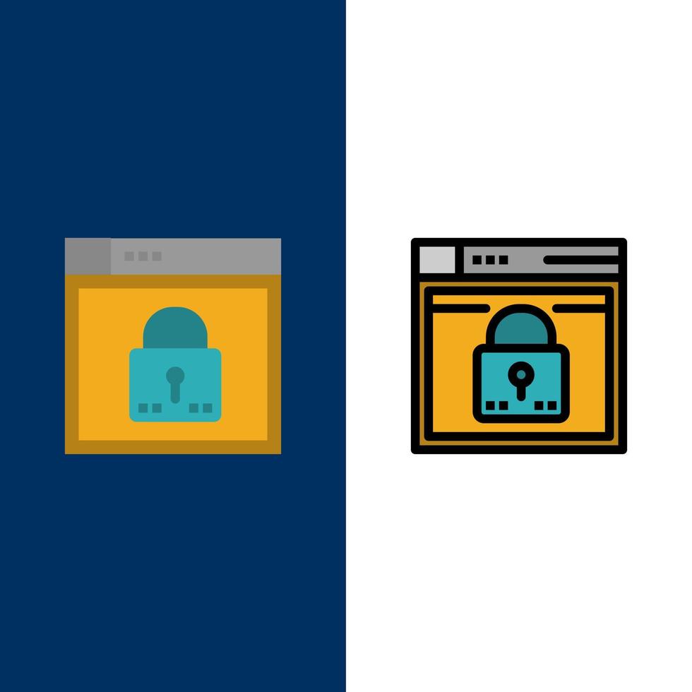 Login Secure Web Layout Password Lock  Icons Flat and Line Filled Icon Set Vector Blue Background