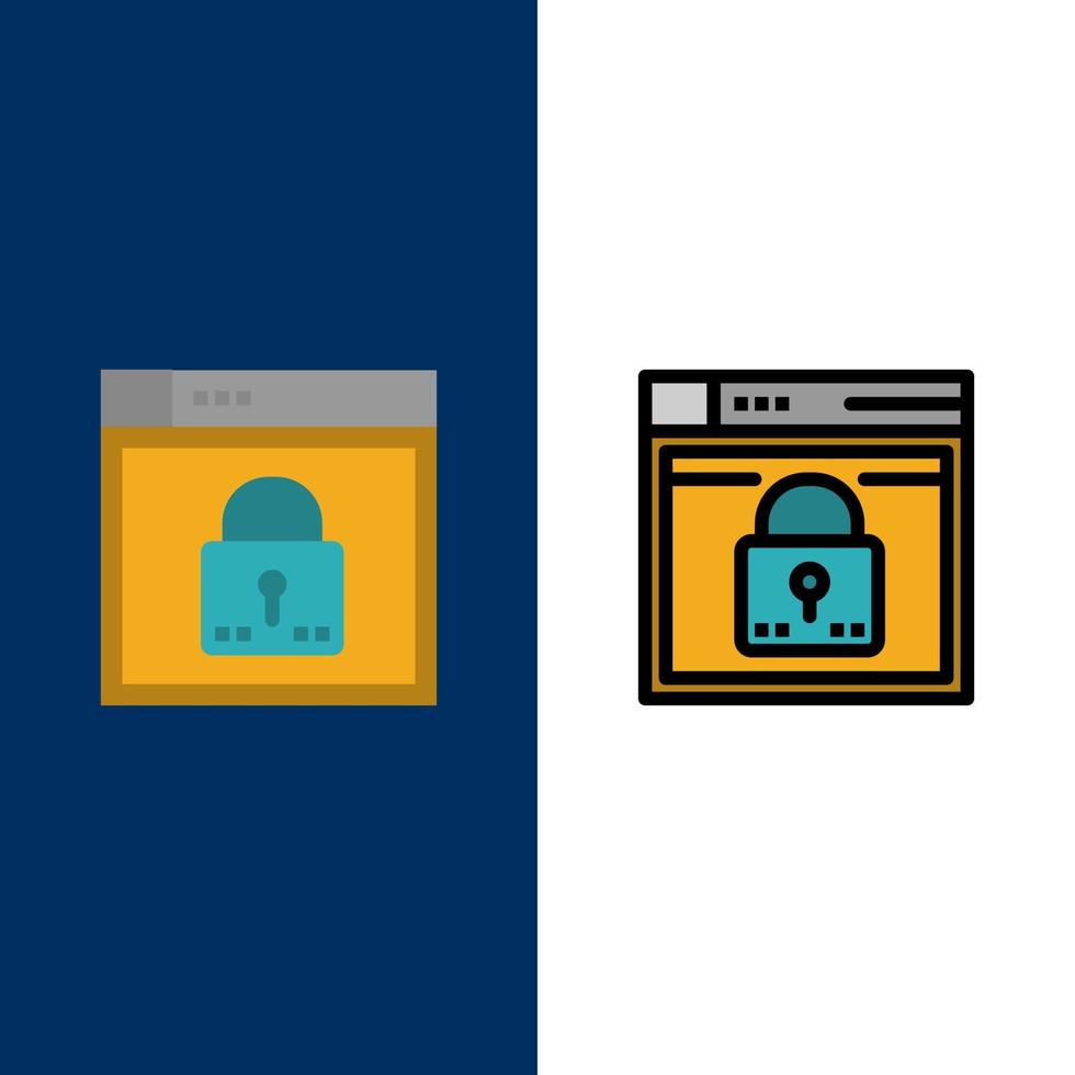 inicio de sesión diseño web seguro iconos de bloqueo de contraseña planos y rellenos de línea conjunto de iconos vector fondo azul